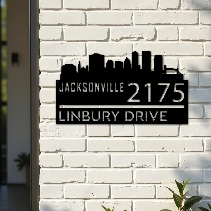 Custom Metal Jacksonville city skyline Metal Address Sign Hanging Address Plaque house number Yard Outdoor Sign