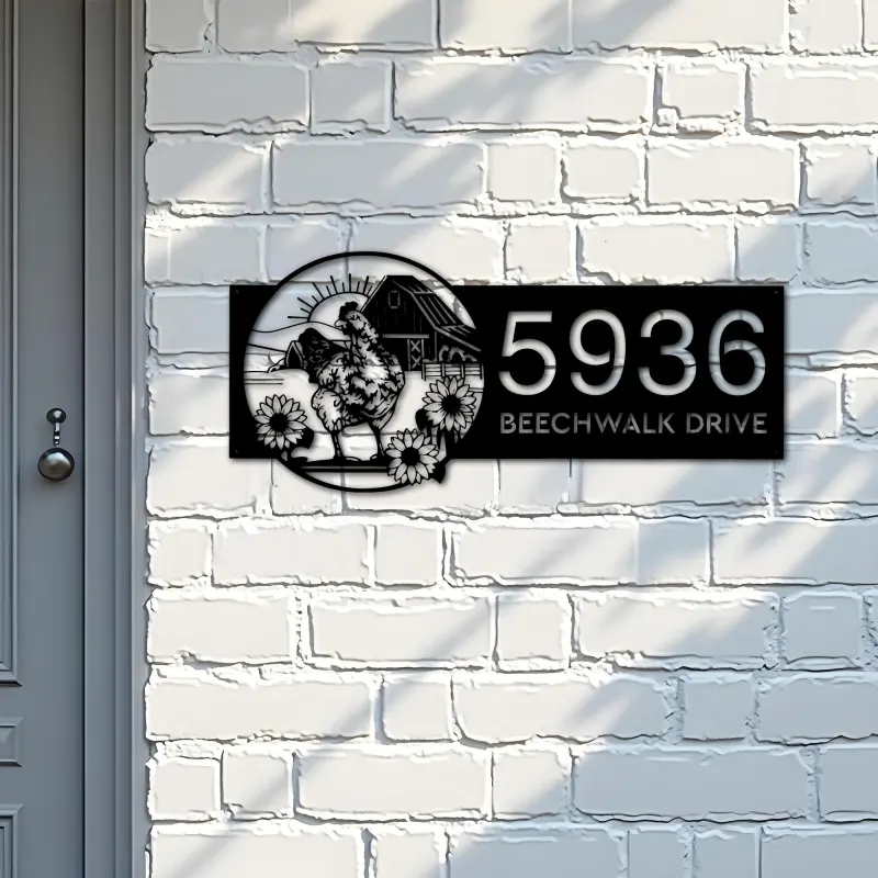 Custom Metal Chicken Rooster farm animal ranch Metal Address Sign, House number, Outdoor Number Signage, Yard Sign Address Plate