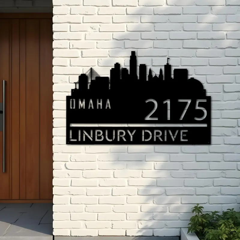 Custom Metal Omaha city skyline Metal Address Sign Hanging Address Plaque house number Yard Outdoor Sign