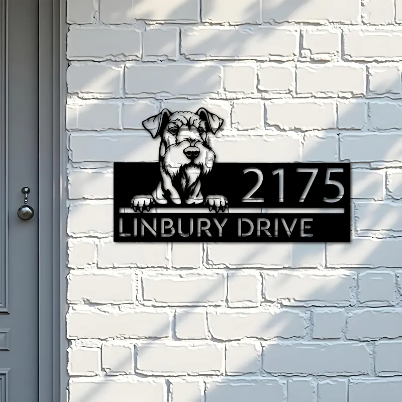 Custom Metal Airedale terrier dog Puppy Metal Address Sign House number Hanging Address Plaque Yard Sign Outdoor decor