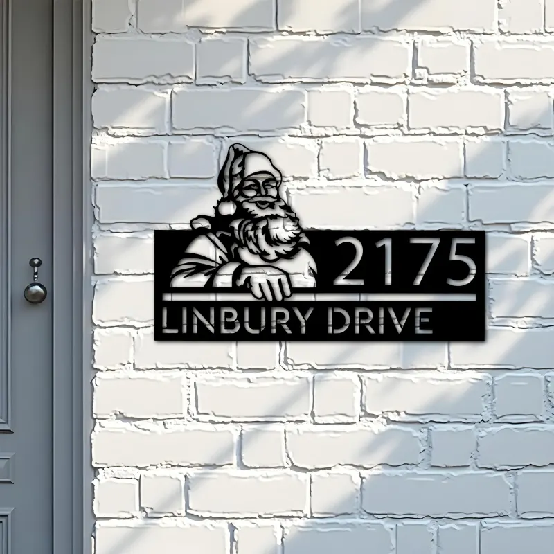 Custom Metal Santa Claus Metal Address Sign, House number, Outdoor Number Signage, Yard Sign Address Plate