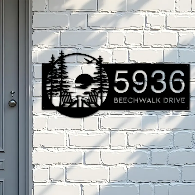 Custom Metal Sunset Scene Metal Address Sign, House number, Outdoor Number Signage, Yard Sign Address Plate