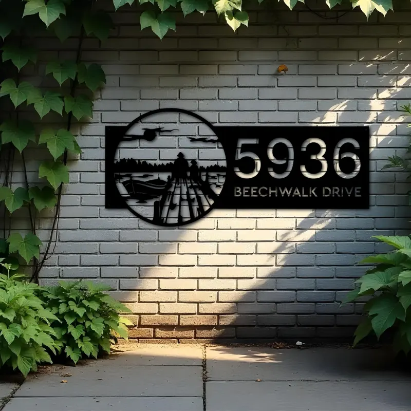 Custom Metal Dawn scene Metal Address Sign, House number, Outdoor Number Signage, Yard Sign Address Plate