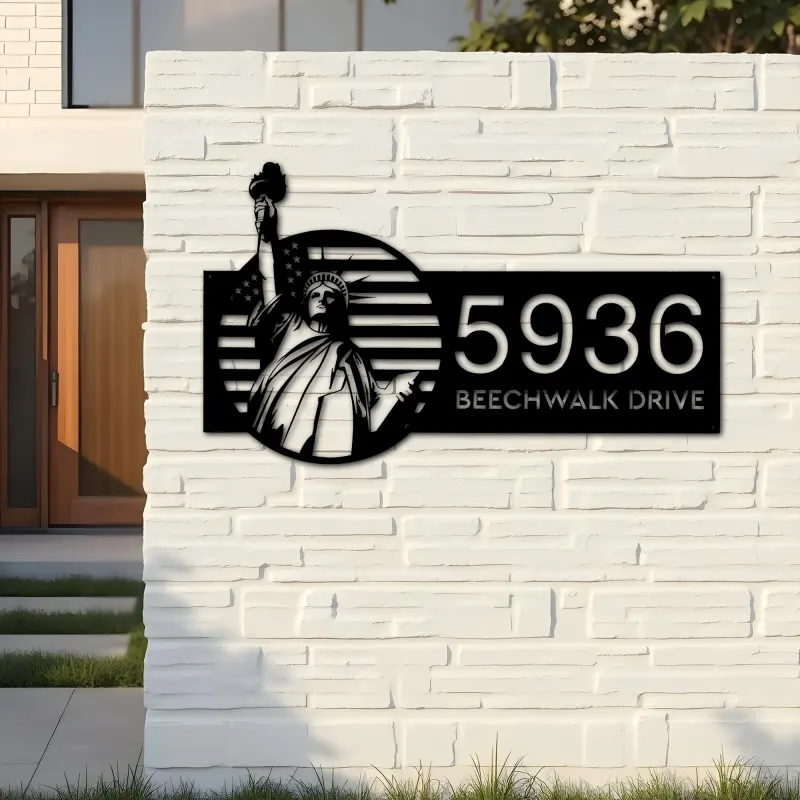 Custom Metal Statue of liberty US flag 4th July Metal Address Sign, House number, Outdoor Number Signage, Yard Sign Address Plate