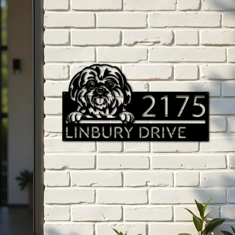 Custom Metal Shih Tzu Dog Cute puppy Metal Address Sign House number Hanging Address Plaque Yard Sign Outdoor decor