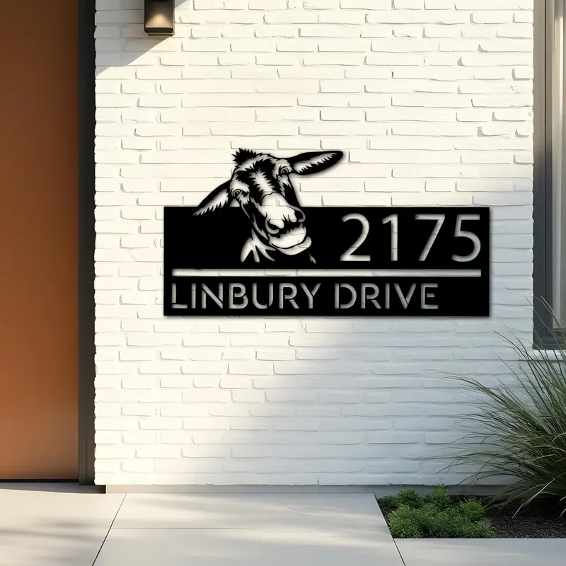 Custom Metal Peeking Donkey farm animal ranch Metal Address Sign, House number, Outdoor Number Signage, Yard Sign Address Plate