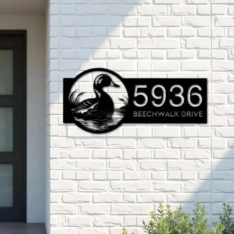 Custom Metal Duck Metal Address Sign Custom Hanging Address Plaque House number Yard Sign Outdoor Sign