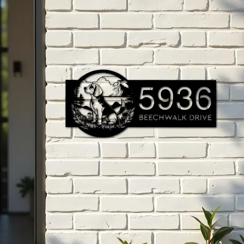Custom Metal Beagle Cute dog puppy Metal Address Sign, House number, Outdoor Number Signage, Yard Sign Address Plate