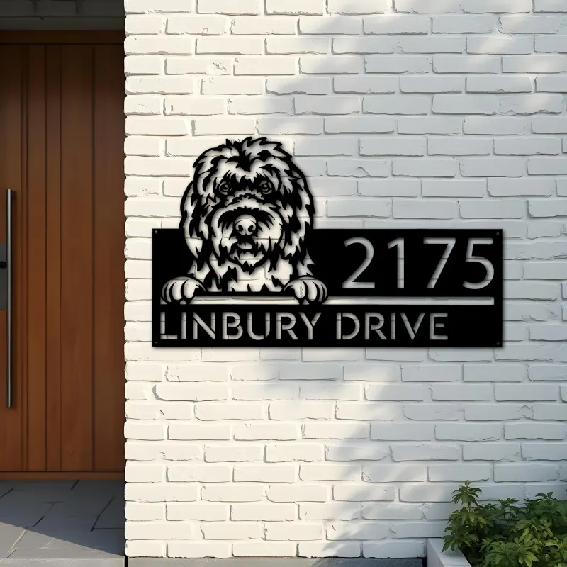 Custom Metal Old English Sheepdog Cute puppy Metal Address Sign House number Hanging Address Plaque Yard Sign Outdoor decor