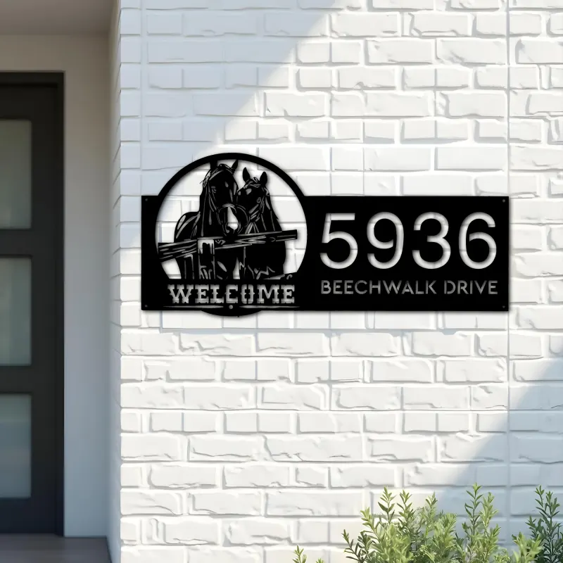 Custom Metal Horses farmhouse ranch animal welcome Metal Address Sign House Number Hanging Address Plaque Yard Sign Outdoor Sign