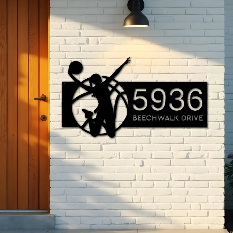 Custom Metal Female girl basketball player Metal Address Sign, House number, Outdoor Number Signage, Yard Sign Address Plate
