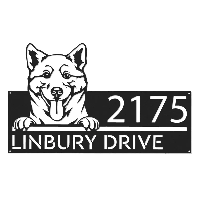Custom Metal Shiba Inu Dog Cute puppy Metal Address Sign House number Hanging Address Plaque Yard Sign Outdoor decor