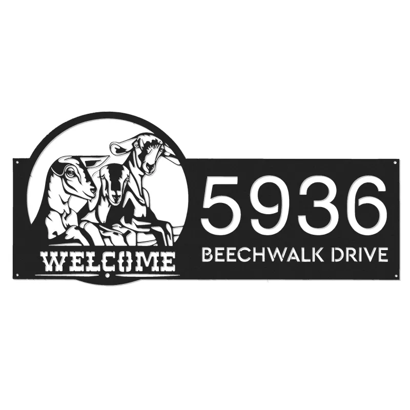 Custom Metal Goat Farmhouse ranch farm animal welcome Metal Address Sign, House number, Outdoor Number Signage, Yard Sign Address Plate