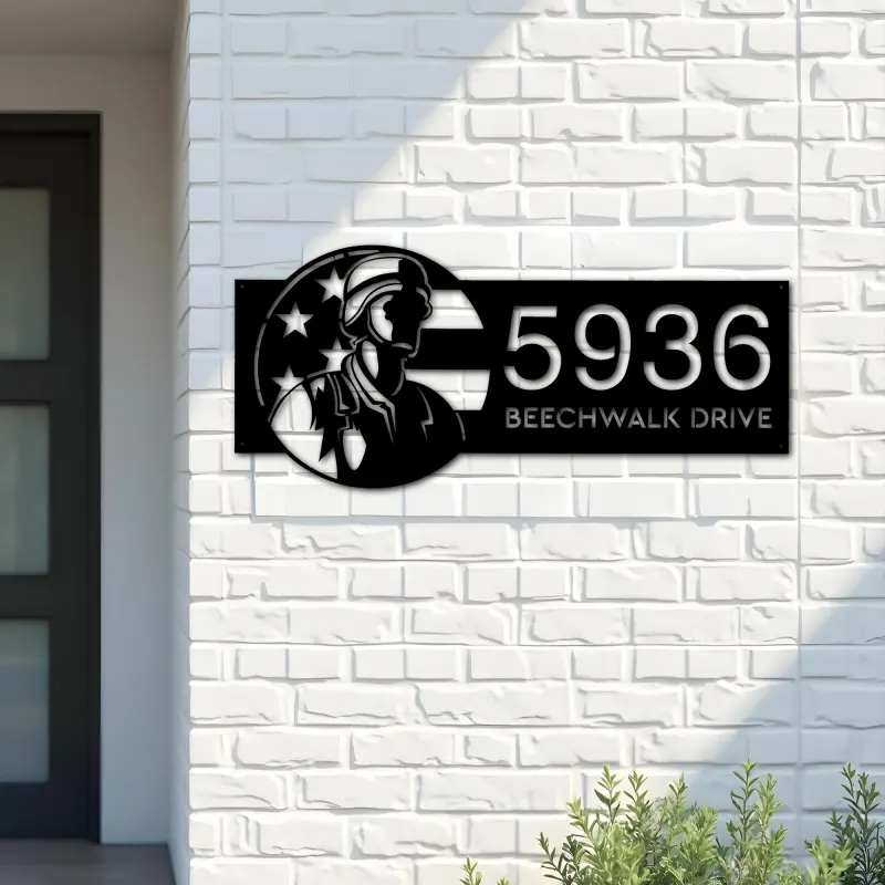 Custom Metal American Soldier US flag Metal Address Sign, House number, Outdoor Number Signage, Yard Sign Address Plate