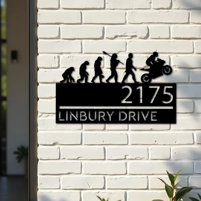 Custom Metal Motocycle evolution biker Metal Address Sign, House number, Outdoor Number Signage, Yard Sign Address Plate