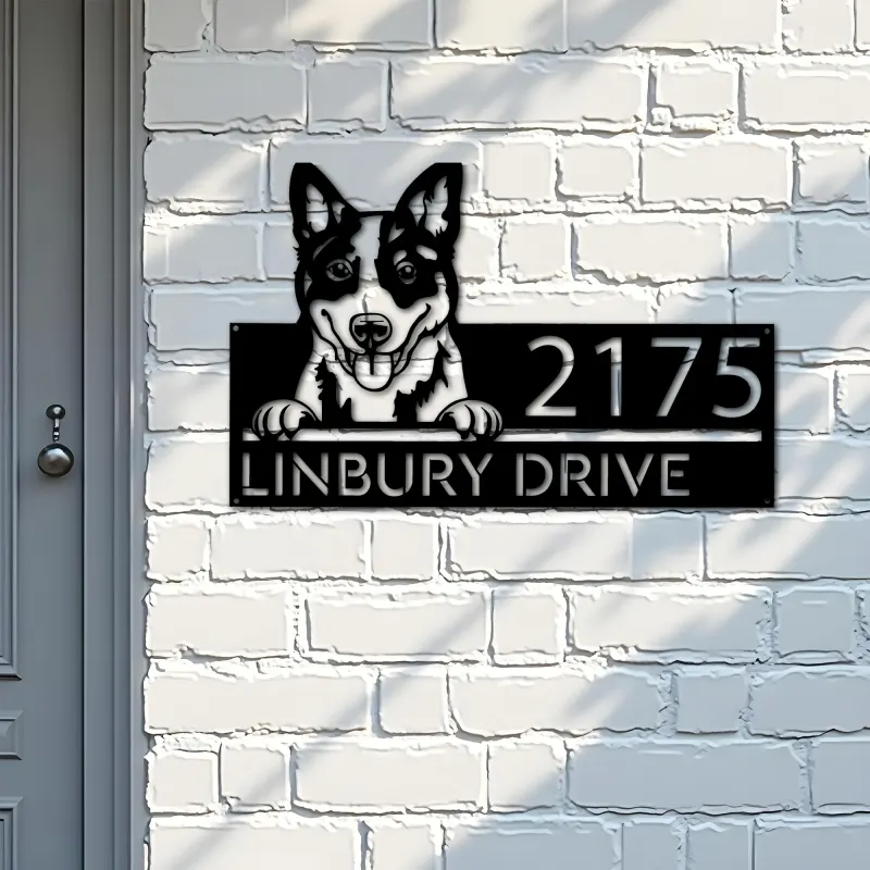 Custom Metal Blue heeler dog cute puppy Metal Address Sign House number Hanging Address Plaque Yard Sign Outdoor decor