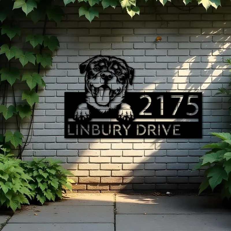 Custom Metal Rottweiler dog Puppy Metal Address Sign House number Hanging Address Plaque Yard Sign Outdoor decor