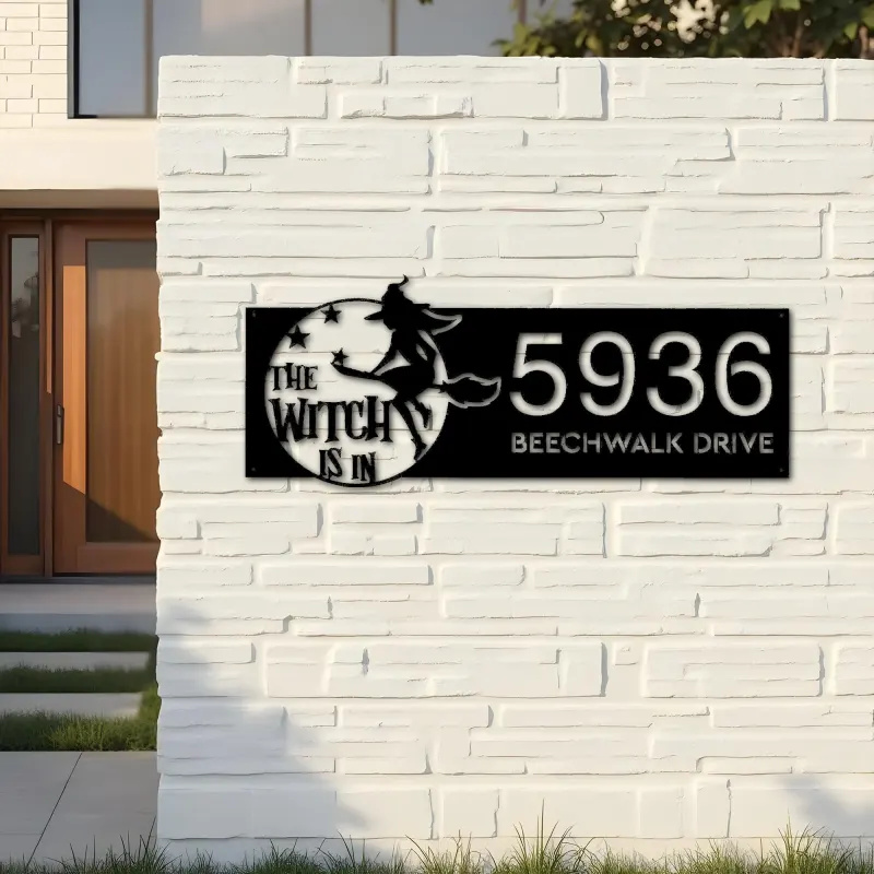 Custom Metal The witch is in halloween Metal Address Sign, House number, Outdoor Number Signage, Yard Sign Address Plate