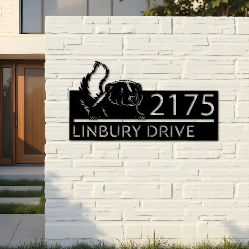 Custom Metal Peeking Skunk Wild animal wildlife Metal Address Sign, House number, Outdoor Number Signage, Yard Sign Address Plate