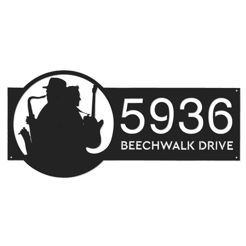 Custom Metal Jazz band musician Metal Address Sign, House number, Outdoor Number Signage, Yard Sign Address Plate