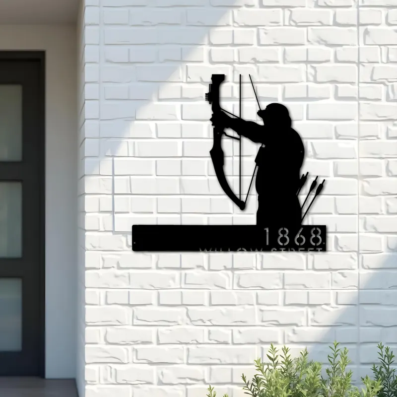 Custom Metal Bow hunting Bowhunter Archer Metal Address Sign Custom Hanging Address Plaque Yard Sign Outdoor Sign