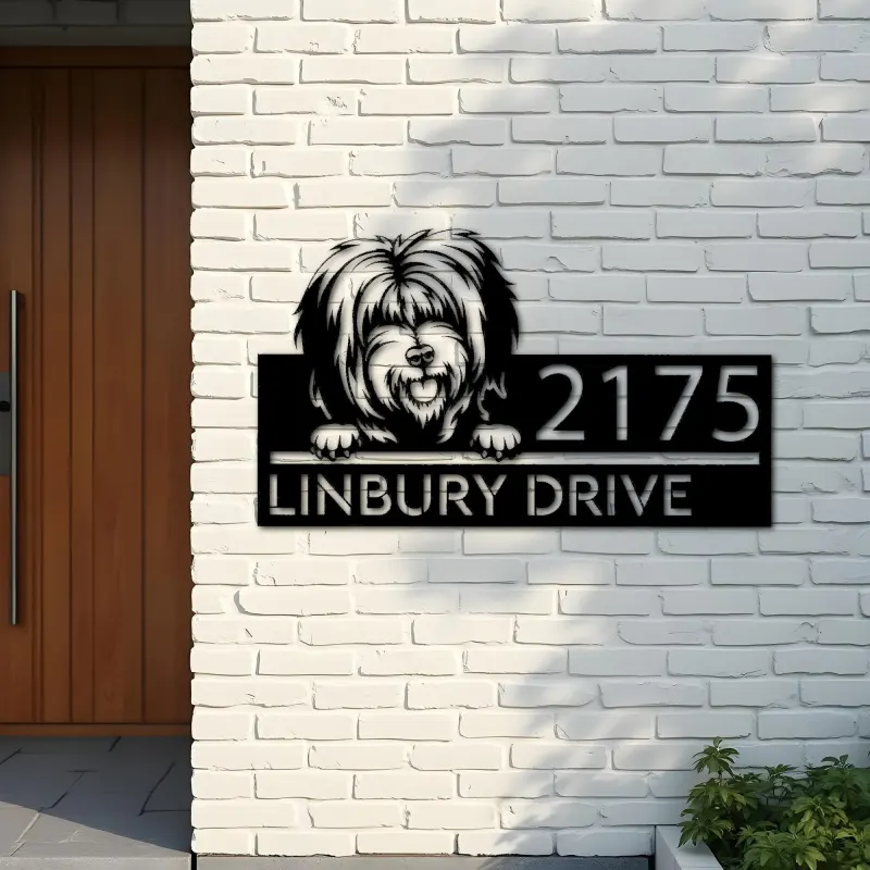 Custom Metal Tibetan Terrier dog Puppy Metal Address Sign House number Hanging Address Plaque Yard Sign Outdoor decor