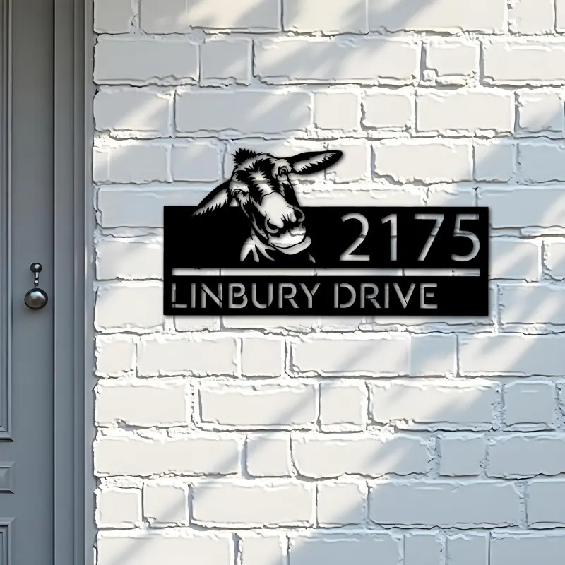 Custom Metal Peeking Donkey farm animal ranch Metal Address Sign, House number, Outdoor Number Signage, Yard Sign Address Plate