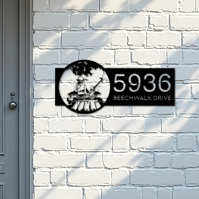 Custom Metal Mom and daughter go fishing Metal Address Sign Custom House number Hanging Address Plaque Yard Sign Outdoor