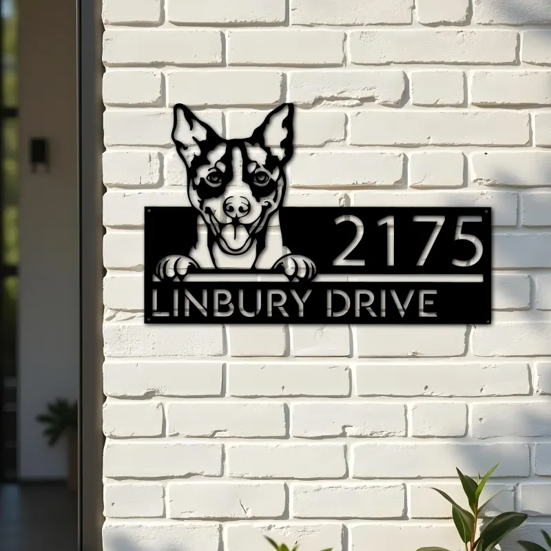 Custom Metal Rat Terrier Dog Cute puppy Metal Address Sign House number Hanging Address Plaque Yard Sign Outdoor decor