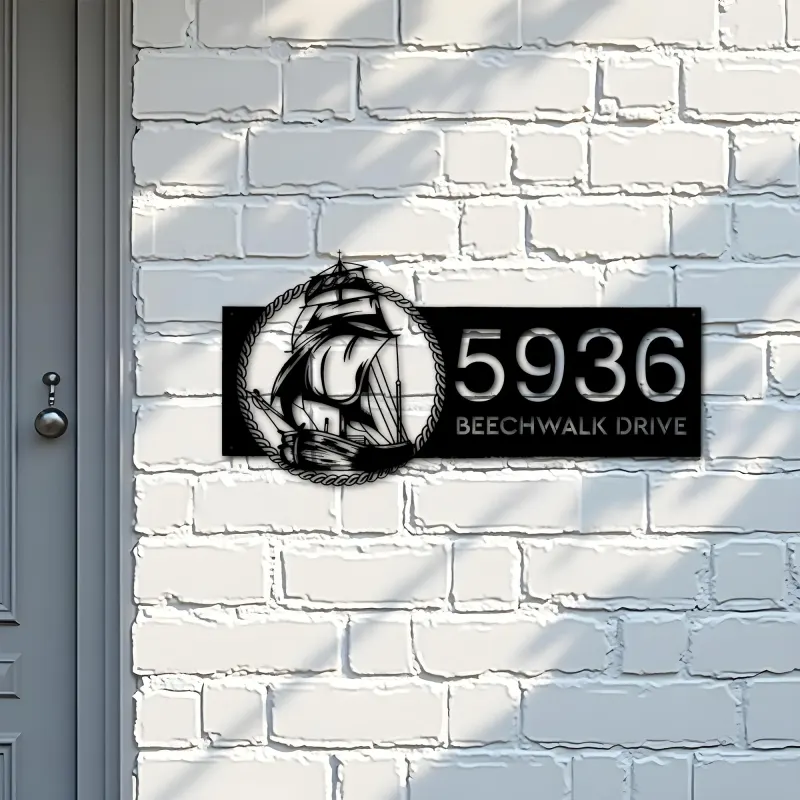 Custom Metal Ship with rope sea adventure Metal Address Sign, House number, Outdoor Number Signage, Yard Sign Address Plate