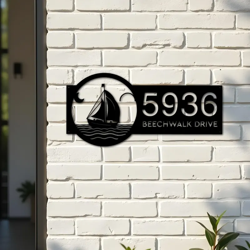 Custom Metal Sailboat Metal Address Sign Custom House number Hanging Address Plaque Yard Sign Outdoor