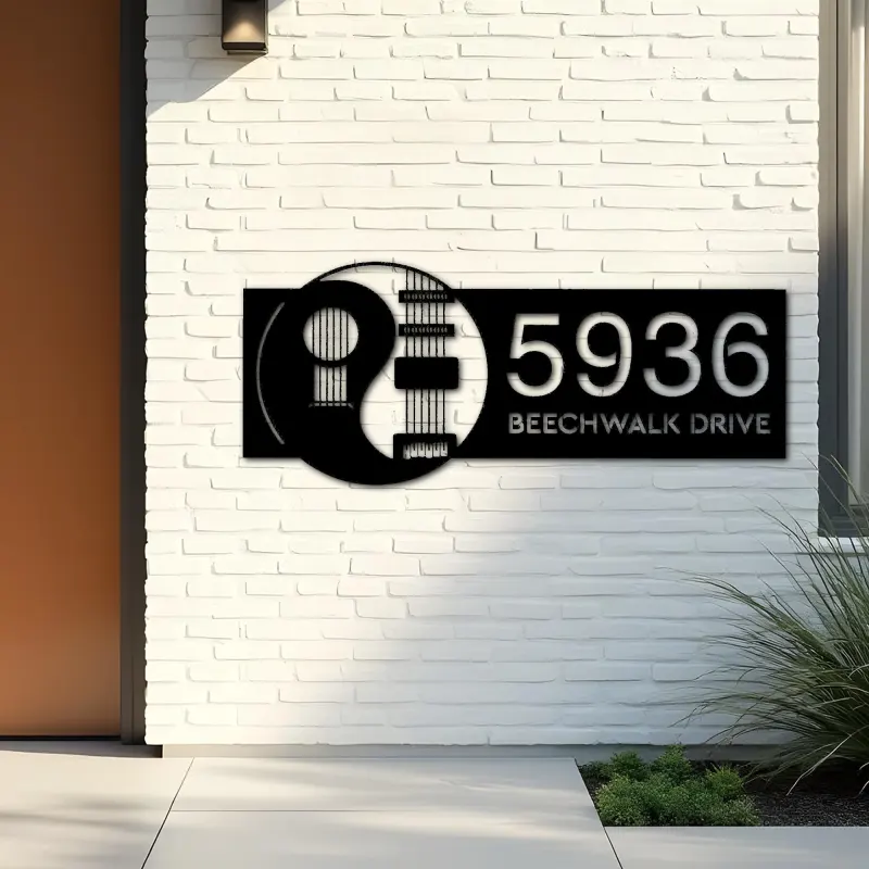 Custom Metal Yin Yang Guitar guitarist player Metal Address Sign, House number, Outdoor Number Signage, Yard Sign Address Plate