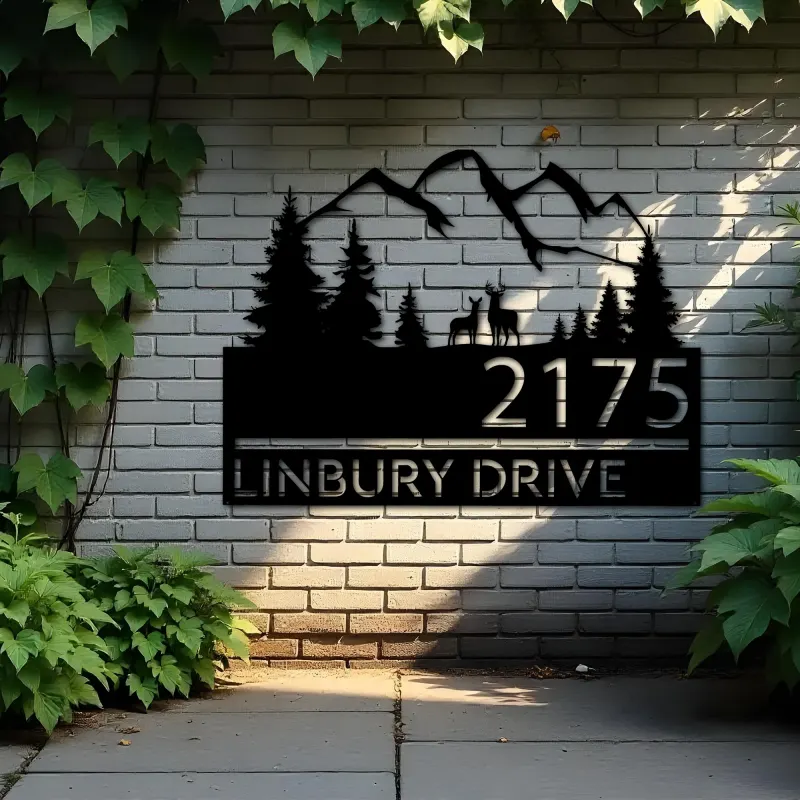 Custom Metal Deer couple mountain scene Metal Address Sign, House number, Outdoor Number Signage, Yard Sign Address Plate