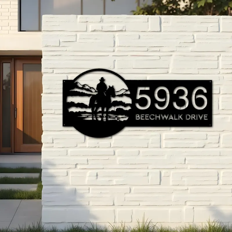 Custom Metal Western Cowboy Wild West Metal Address Sign, House number, Outdoor Number Signage, Yard Sign Address Plate