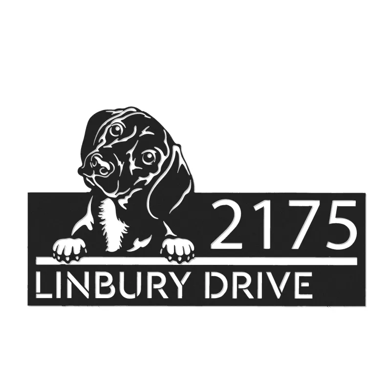 Custom Metal Dachshund dog Puppy Metal Address Sign House number Hanging Address Plaque Yard Sign Outdoor decor