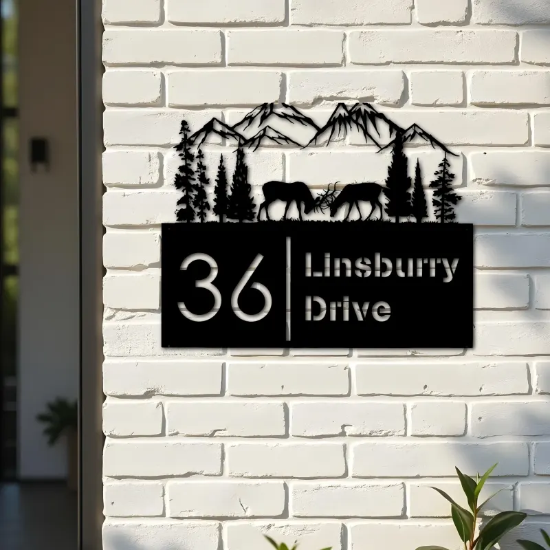 Custom Metal Deer buck forest Metal Address Sign, House number, Outdoor Number Signage, Yard Sign Address Plate