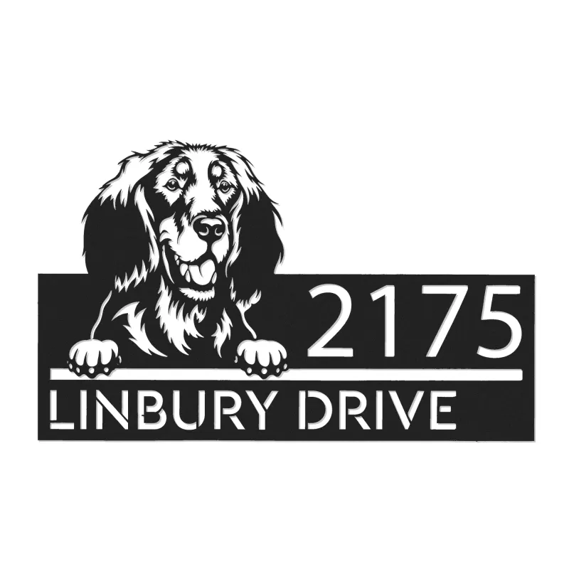 Custom Metal Golden setter dog Puppy Metal Address Sign House number Hanging Address Plaque Yard Sign Outdoor decor