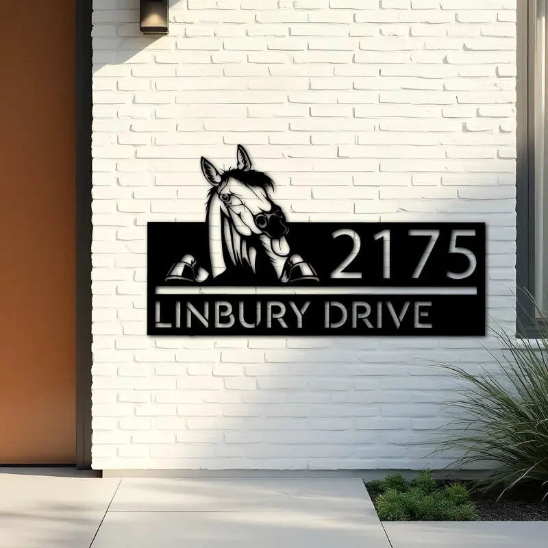 Custom Metal Peeking Horse farm animal ranch Metal Address Sign, House number, Outdoor Number Signage, Yard Sign Address Plate