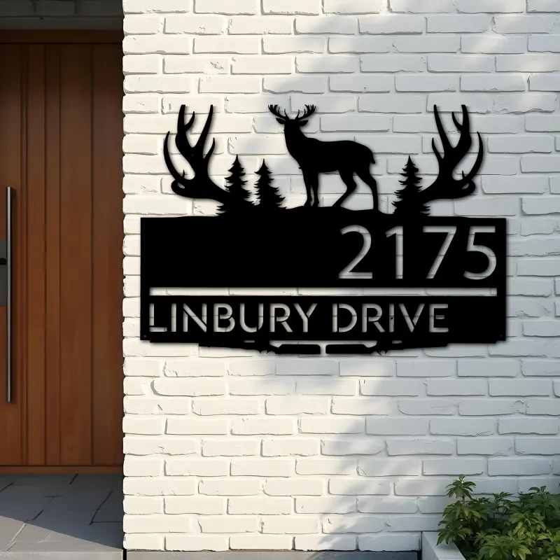 Custom Metal Deer hunting Metal Address Sign, House number, Outdoor Number Signage, Yard Sign Address Plate001