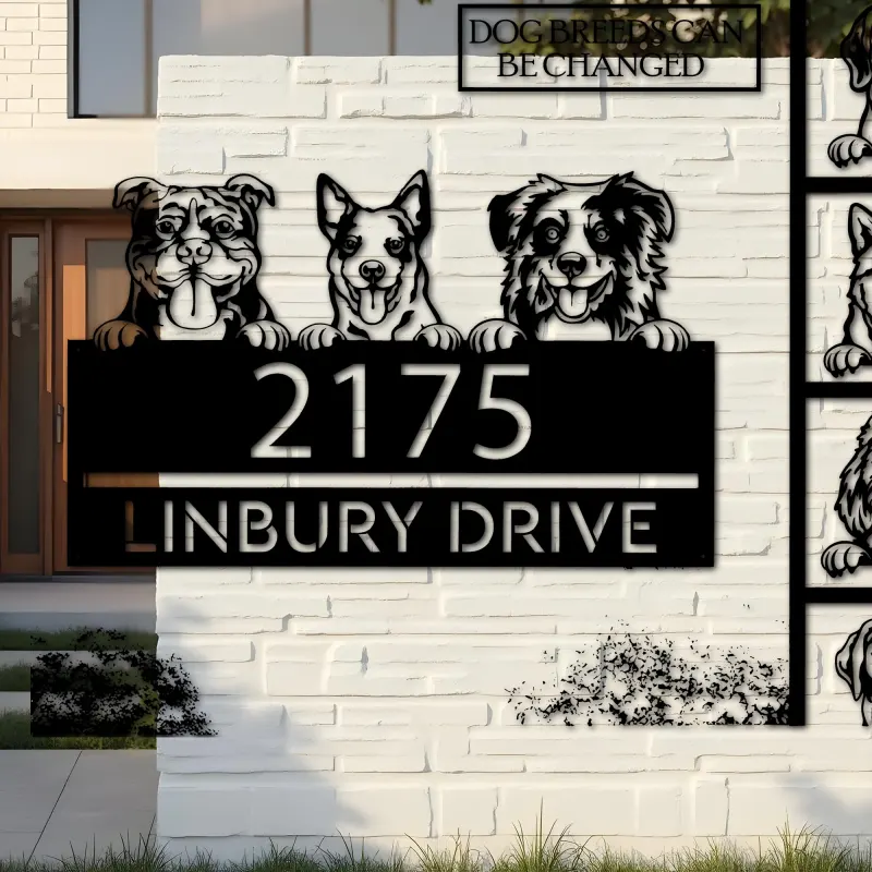 Custom Metal peeking dogs puppy Metal Address Sign House number Hanging Address Plaque Yard Sign Outdoor decor