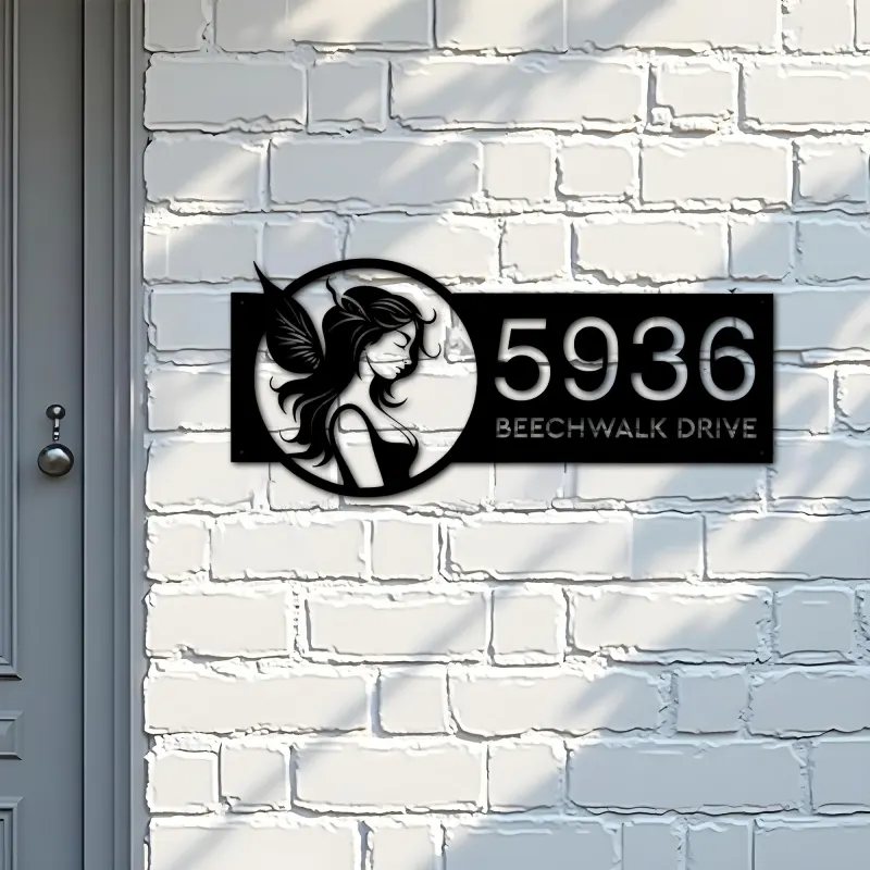 Custom Metal Fairy Metal Address Sign Custom Hanging Address Plaque House number Yard Sign Outdoor Sign