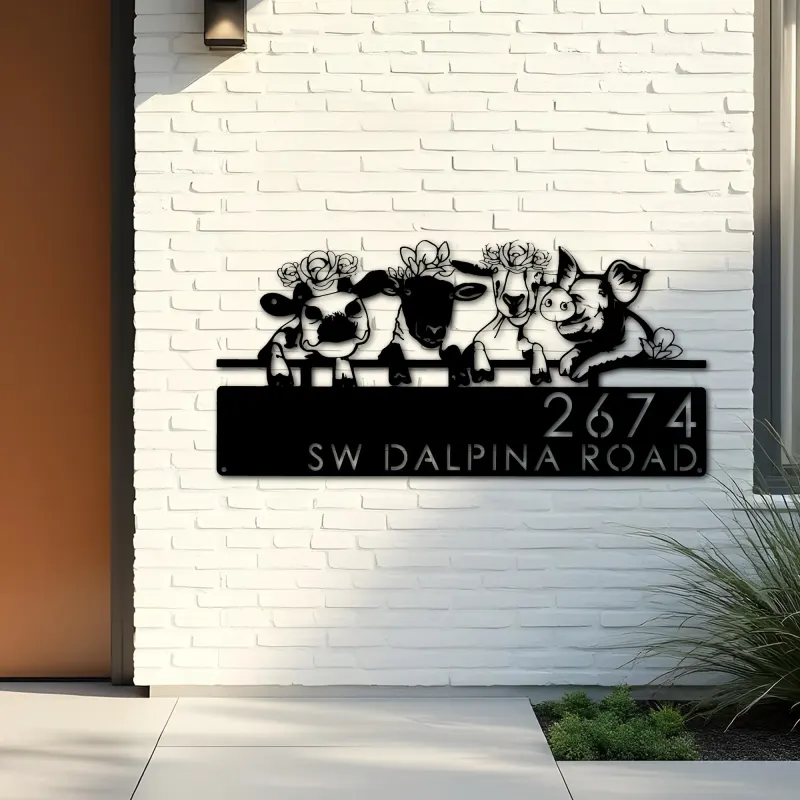 Custom Metal Goat Cow sheep pig farmhouse farm animals Metal Address Sign, House number, Outdoor Number Signage, Yard Sign Address Plate