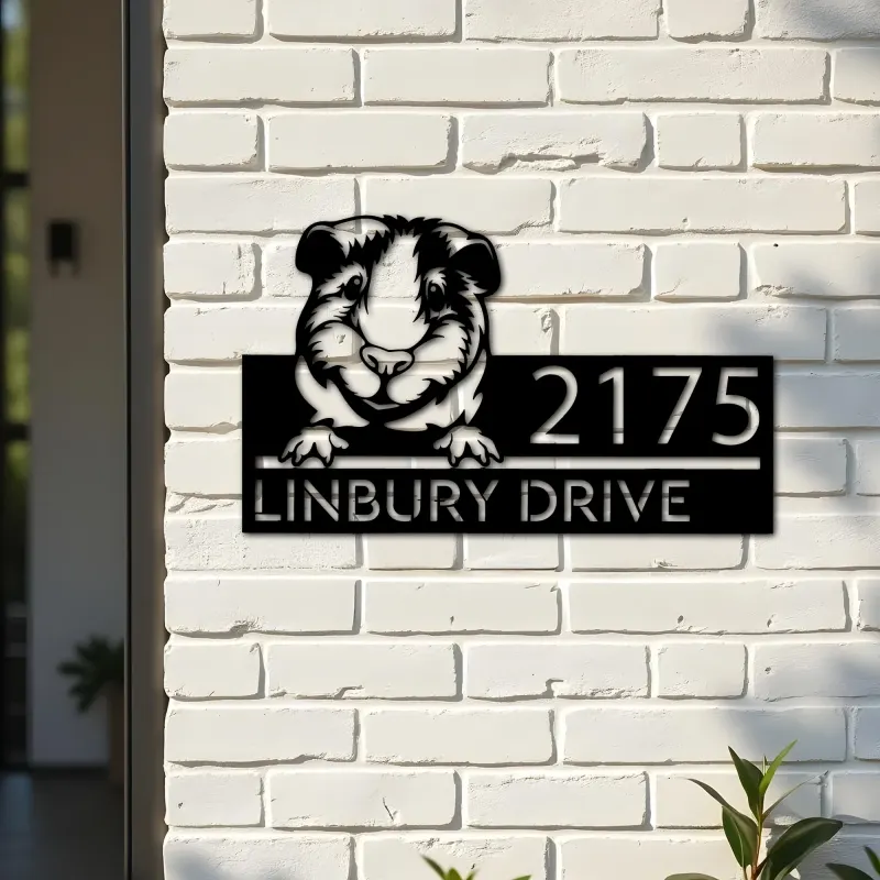 Custom Metal Peeking Guinea pig cute pet Metal Address Sign, House number, Outdoor Number Signage, Yard Sign Address Plate