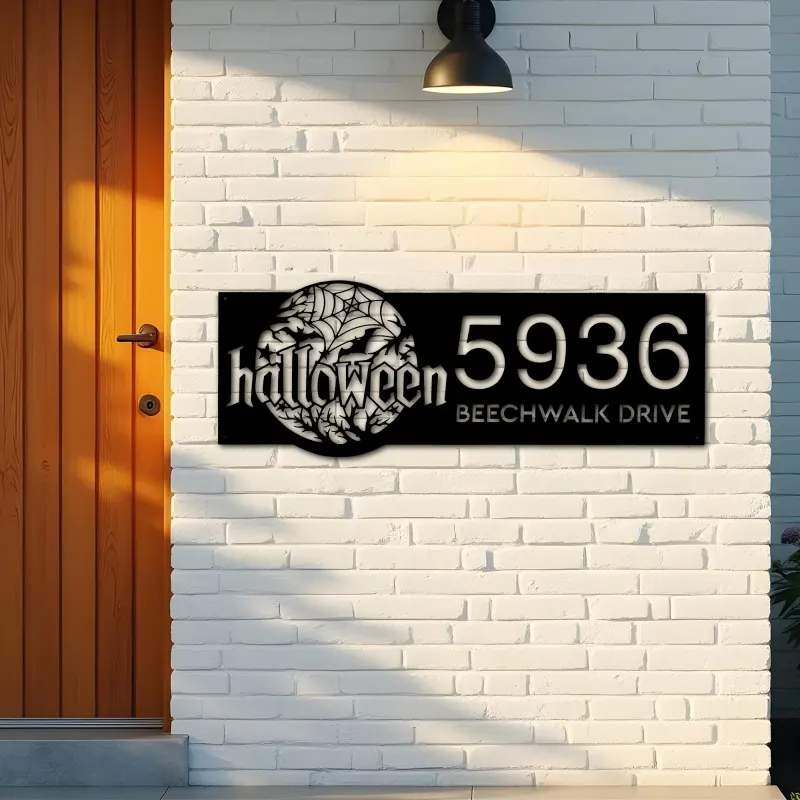 Custom Metal Halloween Metal Address Sign Custom House number Hanging Address Plaque Yard Outdoor Sign