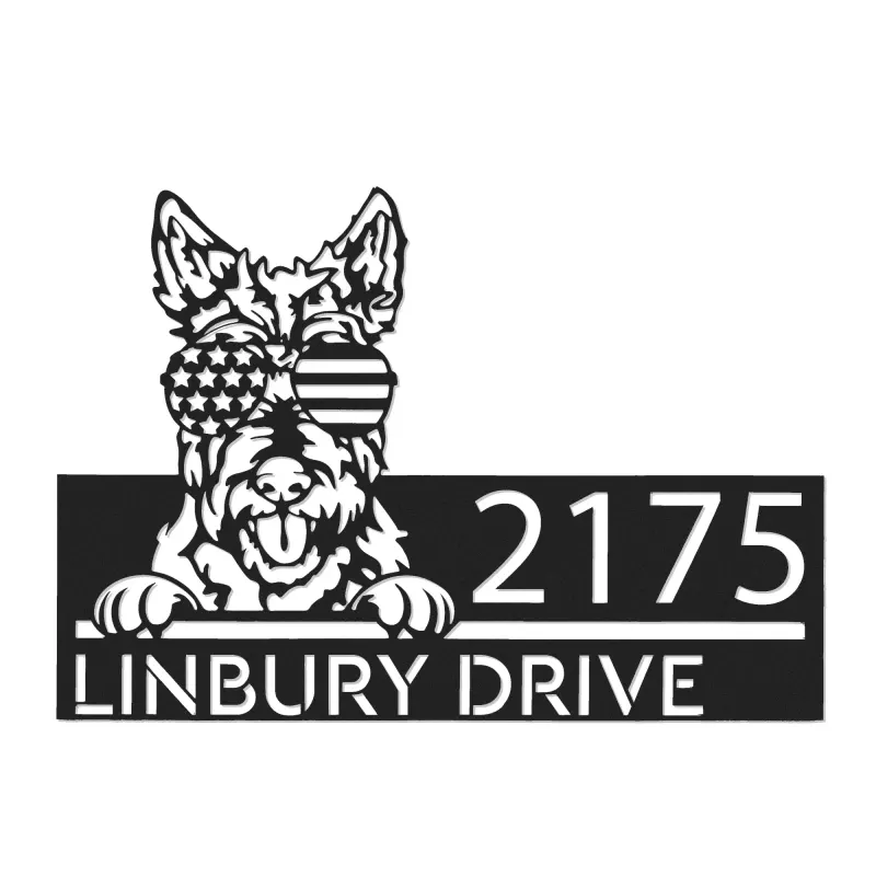 Custom Metal Scottish Terrier US flag glasses Metal Address Sign House number Hanging Address Plaque Yard Sign Outdoor decor