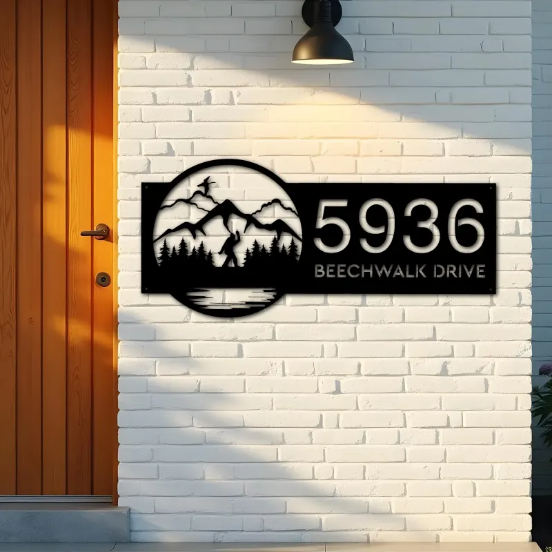 Custom Metal Bigfoot Sasquatch wild life forest Metal Address Sign, House number, Outdoor Number Signage, Yard Sign Address Plate