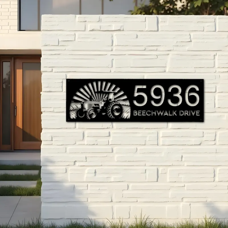 Custom Metal Tractor farm Metal Address Sign, House number, Outdoor Number Signage, Yard Sign Address Plate