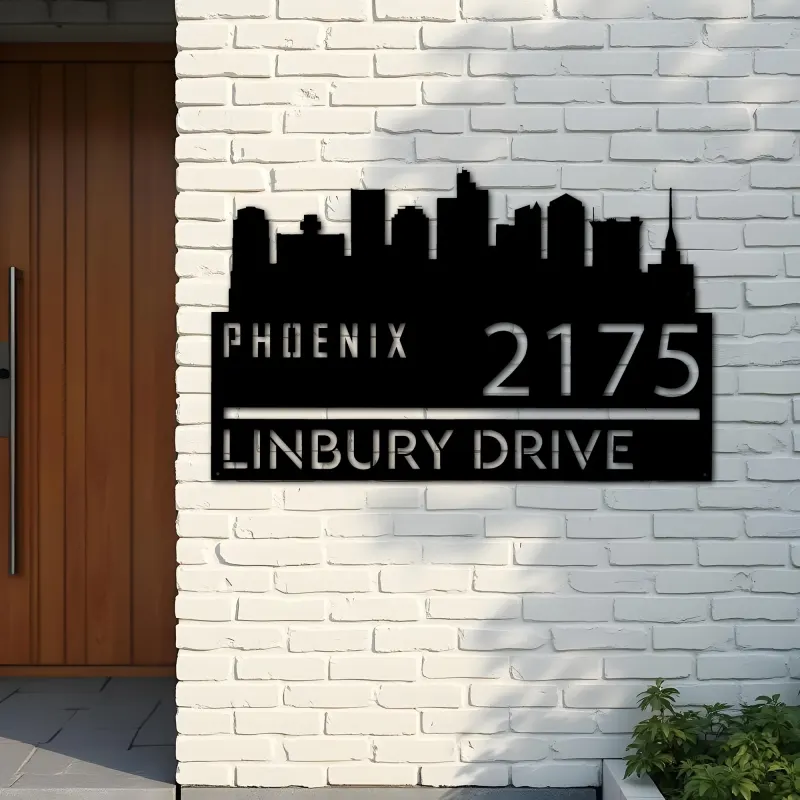 Custom Metal Phoenix city skyline Metal Address Sign Hanging Address Plaque house number Yard Outdoor Sign