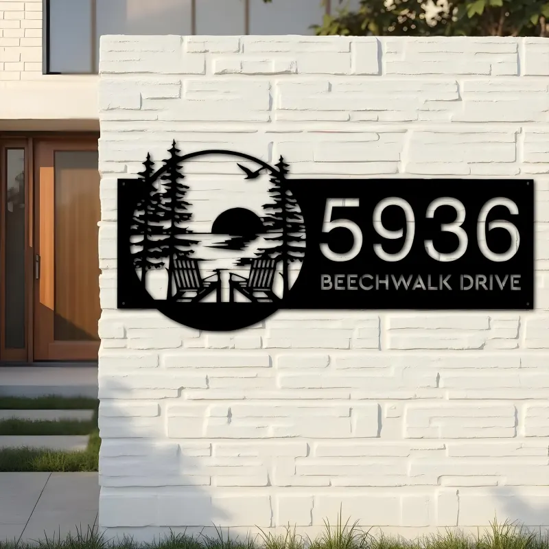 Custom Metal Sunset Scene Metal Address Sign, House number, Outdoor Number Signage, Yard Sign Address Plate