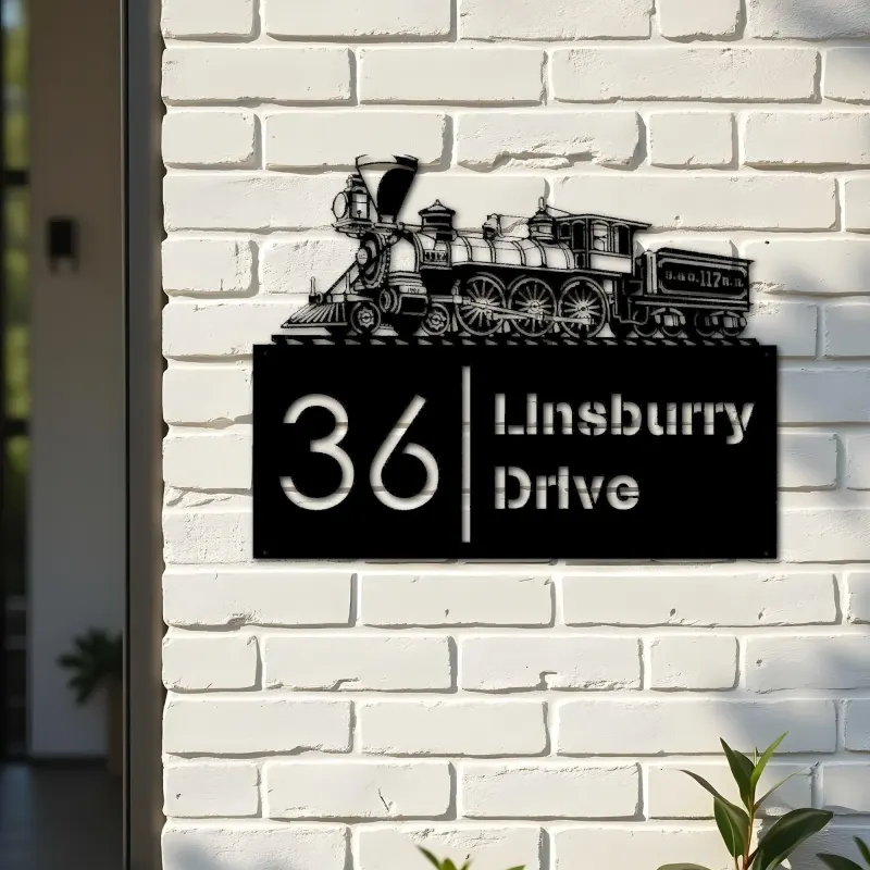 Custom Metal Train Metal Address Sign, House number, Outdoor Number Signage, Yard Sign Address Plate002